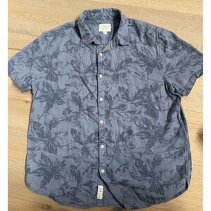 Lucky Brand Men's Extra Large Blue Hawaiian Floral Linen Short Sleeve Button Up